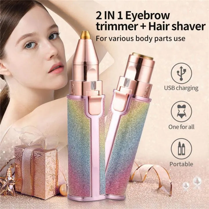 2-in-1 Professional Rechargeable Eyebrow Trimmer & Facial Hair Remover - Glitter Edition