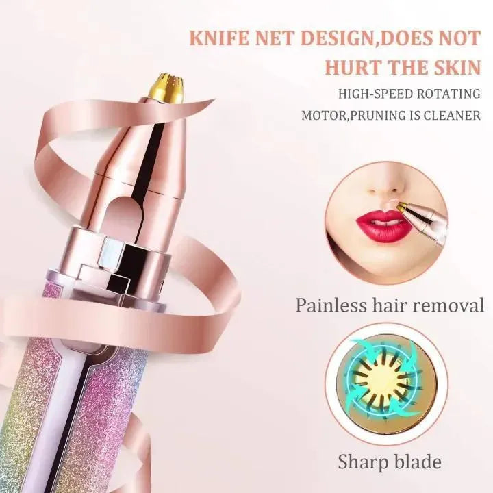 2-in-1 Professional Rechargeable Eyebrow Trimmer & Facial Hair Remover - Glitter Edition