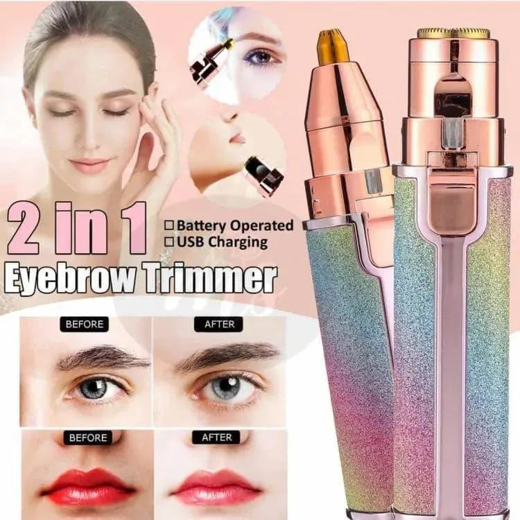 2-in-1 Professional Rechargeable Eyebrow Trimmer & Facial Hair Remover - Glitter Edition