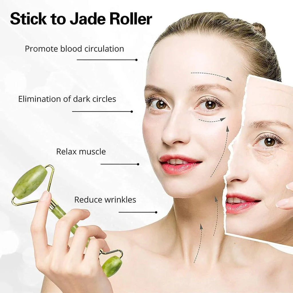 Premium Dual-Sided Jade Roller for Face and Neck – Natural Facial Massager for Anti-Aging, Puffiness Relief, Dark Circles, and Skin Tightening