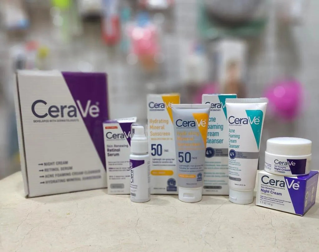 CeraVe 4-in-1 Complete Skincare Bundle – Hydrating Sunscreen, Foaming Cleanser, Night Cream & Retinol Serum