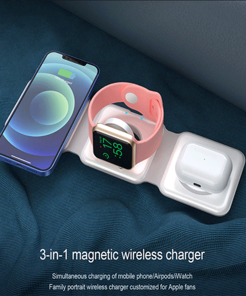 3 in 1 Magnetic Foldable Wireless Charging Station 15W Fast Charger for iPhone, AirPods & Smartwatch